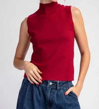 Eesome Mock Neck Sleeveless Sweater Top In Cherry Red In Red