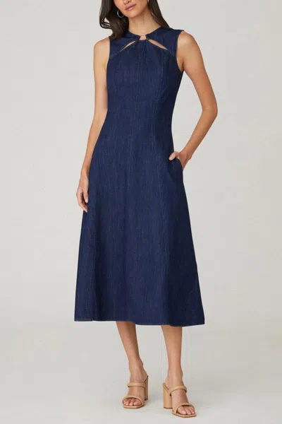 Shoshanna Maria Sleeveless Cutout Denim Midi Dress In Multi