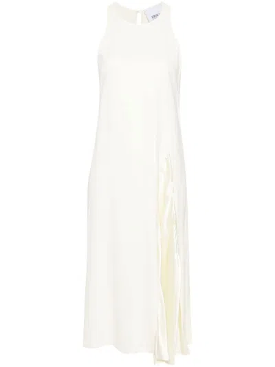 Erika Cavallini Semi-couture White Sleeveless Midi Dress In White