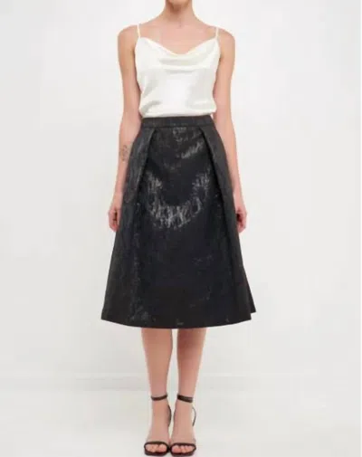 Endless Rose Metallic Jacquard Flare Midi Skirt In Black In Black