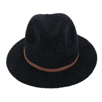 Ctm Women's Chenille Ribbed Knit Fedora With Hatband In Black