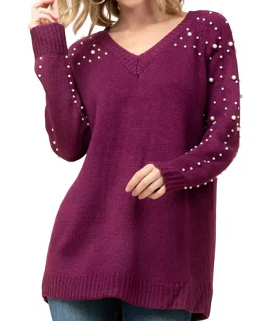 Entro Pearl Embellished Sweater In Wine In Pink