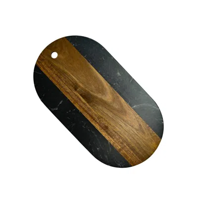 Creative Gifts International Marble And Acacia Wood Oval Board In Black/natural