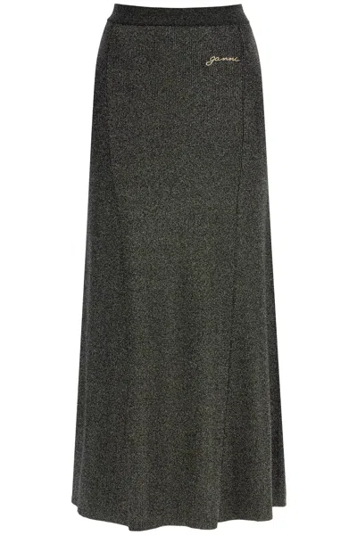 Ganni Metallic Ribbed-knit Maxi Skirt In Black