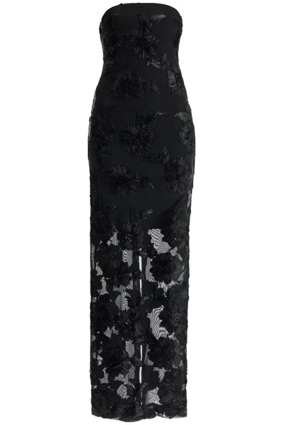 Rotate Birger Christensen Floral Mesh Strapless Maxi Dress In Black