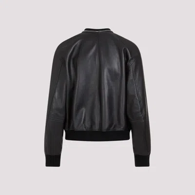 Jil Sander Ribbed Collar Leather Bomber Jacket In Black