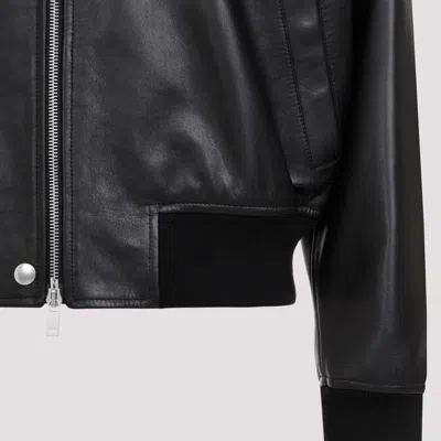 Jil Sander Ribbed Collar Leather Bomber Jacket In Black
