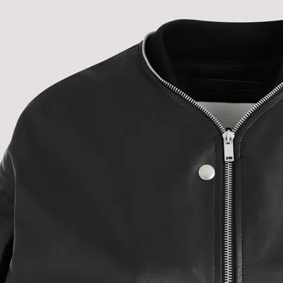 Jil Sander Ribbed Collar Leather Bomber Jacket In Black