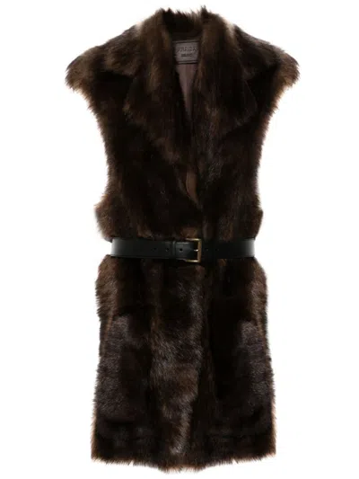 Shop Prada Fur Gilet In Mogano