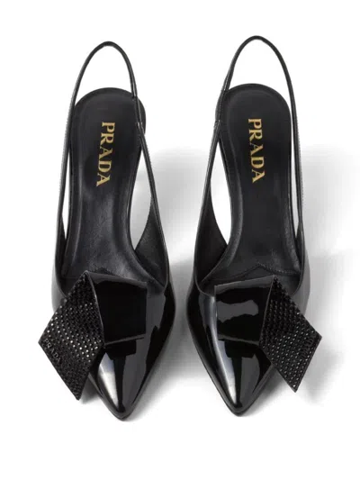 Prada 55 Slingback Pumps In Patent Leather In Black