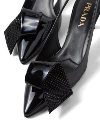 Prada 55 Slingback Pumps In Patent Leather In Black