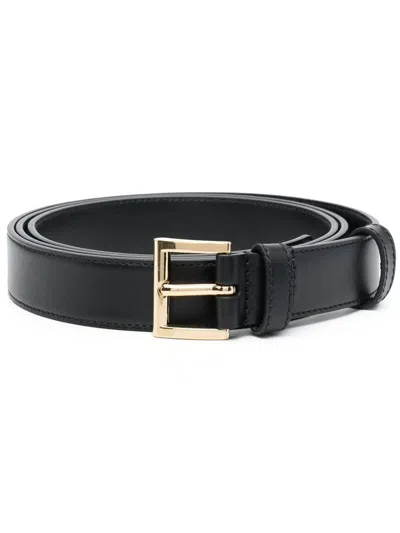Prada Triangle-logo Leather Belt In Black