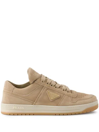 Prada Downtown Suede Low-top Sneakers In Ecru'