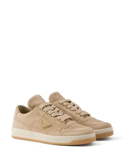 Prada Downtown Suede Low-top Sneakers In Ecru'