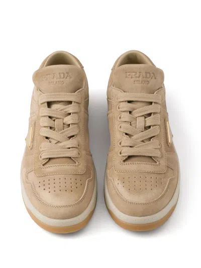 Prada Downtown Suede Low-top Sneakers In Ecru'