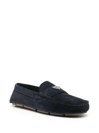 Prada Loafers With Moc Toe And Penny Strap In Blue