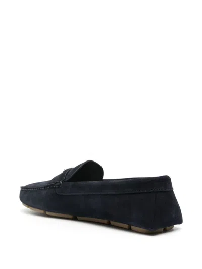Prada Loafers With Moc Toe And Penny Strap In Blue