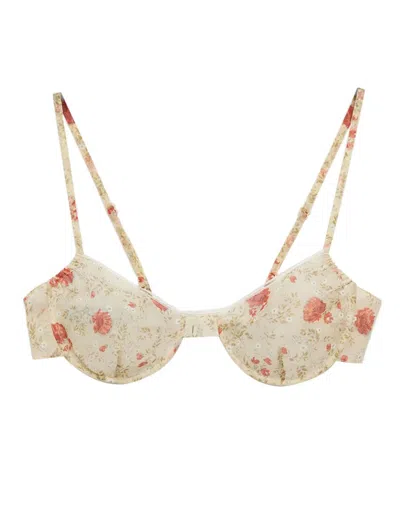 Prada Floral Print Lace-trimmed Bra In Red
