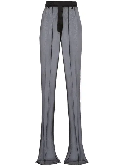 Prada Black Semi-sheer Flared Trousers In Black