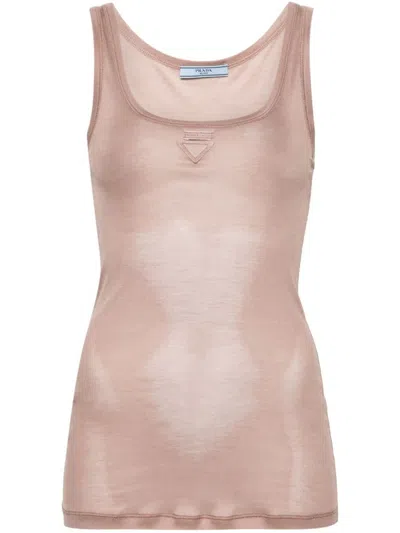 Prada Triangle-appliqué Silk Top In Pink