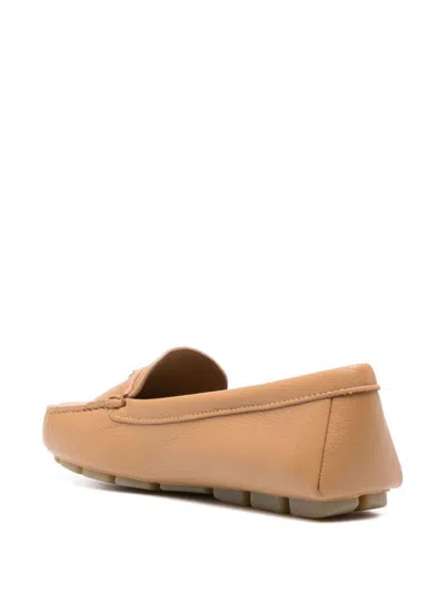 Prada Triangle-logo Leather Loafers In Beige