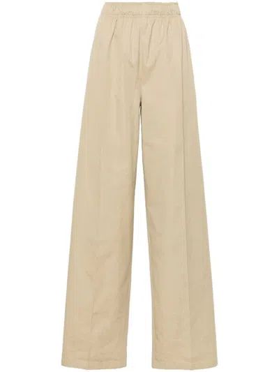 Prada Beige Poplin Trousers With Enamel Triangle Logo In Beige