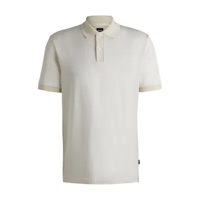 Hugo Boss Mercerized-cotton Slim-fit Polo Shirt With Collar Stripe In White