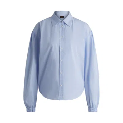 Hugo Boss Regular-fit Blouse In Striped Cotton Poplin In Blue