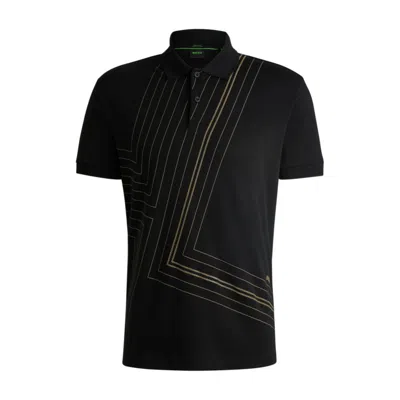 Hugo Boss Interlock-cotton Polo Shirt With Fineline Artwork In Black