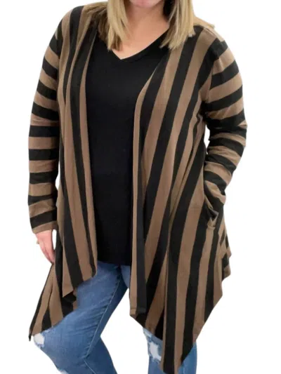 Honeyme Striped Cardigan In Black/mocha In Multi