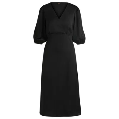 Hugo Boss Wrap-front Dress In Hammered Satin In Black