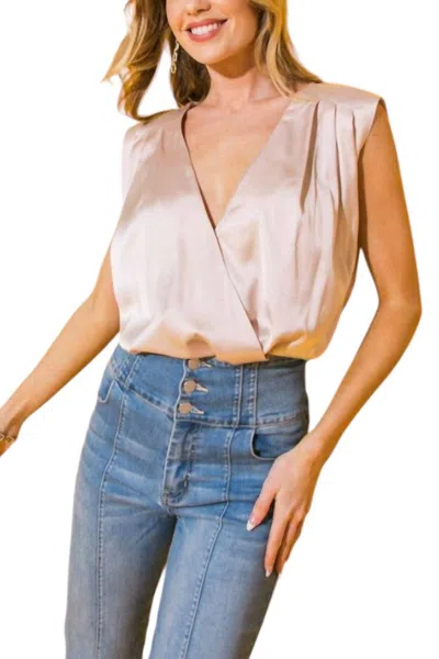 Alexis Satin Finish Sleeveless Bodysuit In Champagne In White
