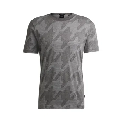 Hugo Boss Mercerized-cotton T-shirt With Houndstooth Jacquard In Silver