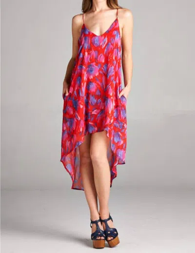 Honey Punch Floral High Low Dress In Red In Red