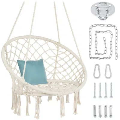 Best Choice Products Handwoven Cotton Macramé Hammock Hanging Chair Swing For Indoor & Outdoor Use W/ Backrest