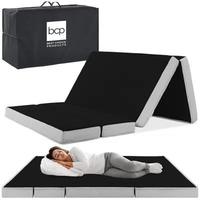 Best Choice Products 4in Thick Folding Portable Onyx Black Mattress Topper W/ Carry Case, Washable Cover