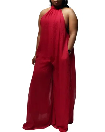 Hers & Mine Halter Wide Leg Jumpsuit In Wine In Pink