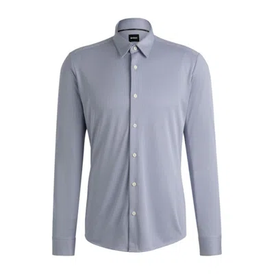 Hugo Boss Slim-fit Shirt In Patterned Performance Fabric In Blue