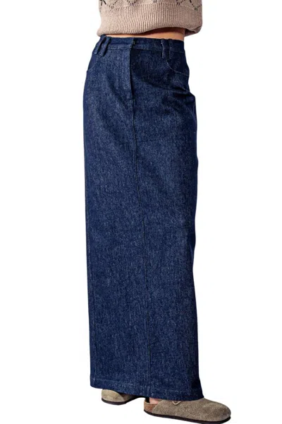 Trend:notes Back Slit Maxi Skirt In Denim In Multi