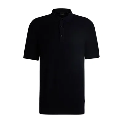 Hugo Boss Regular-fit Knit Polo With Mixed Structures In Black