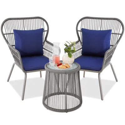 Best Choice Products 3-piece Patio Conversation Bistro Set, Outdoor Wicker W/ 2 Chairs, Cushions, Side Table