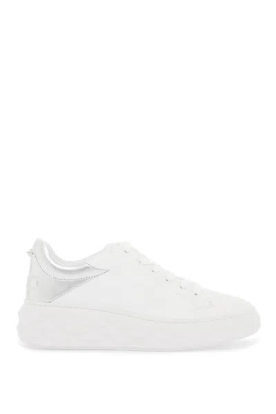 Jimmy Choo Low Top Leather Sneakers With Metallic Heel In White