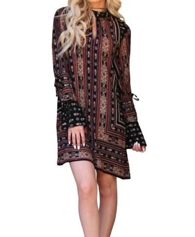 ANGIE DOUBLE KEYHOLE TIE SLEEVE DRESS IN BLACK MIX 