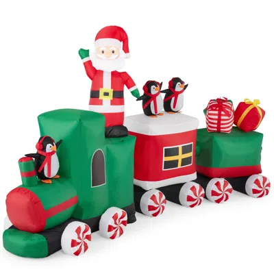 Best Choice Products 8.5 X 5ft Pre-lit Inflatable Christmas Train & Animated Santa Claus W/ 10 Led Lights, Ground Stakes