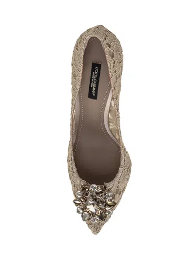 Dolce & Gabbana Bellucci 90 Taormina Lace Pumps With Crystal Detail In Beige