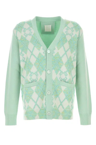 Givenchy Cardigan En Laine Argyle Monogramme 72 In Green