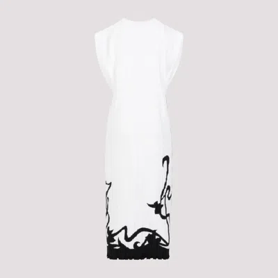Lanvin Sleeveless Pleated Midi Dress With Abstract Pattern In White