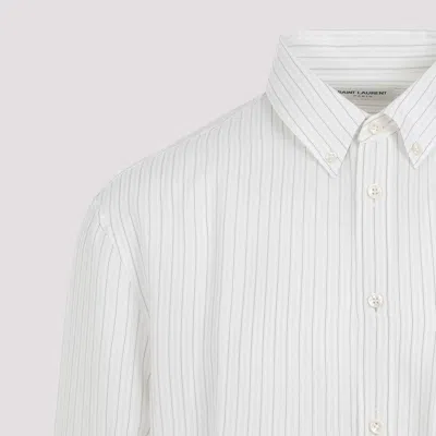 Saint Laurent Men's Polka-dot Silk Shirt In Beige