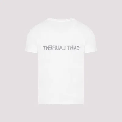 Saint Laurent Natural Black Cotton T-shirts And Polos In White