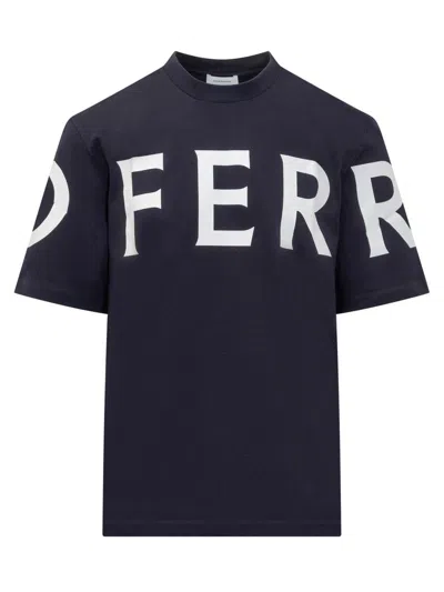 Ferragamo Short Sleeved T-shirt With Graphic Logo In Blue
